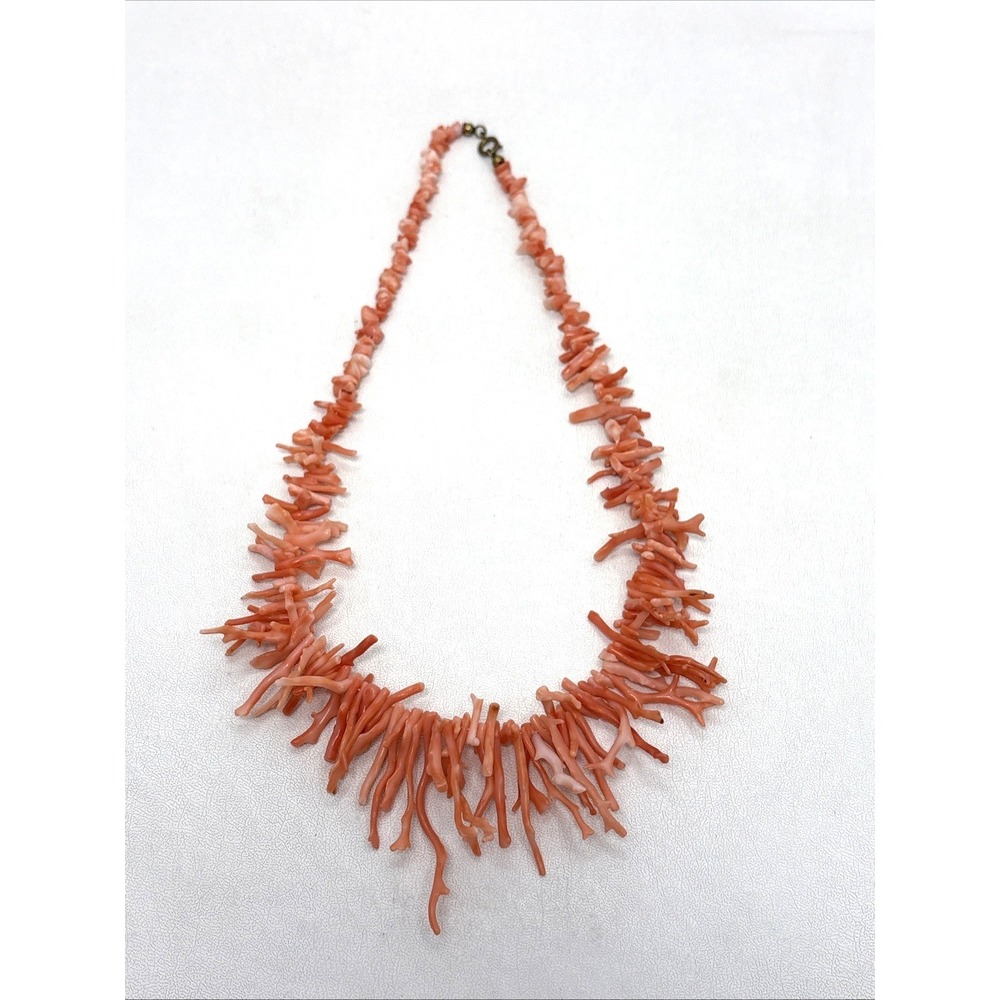 Angel Skin Natural Salmon Orange Pink Branch Coral Graduate‎ Necklace 18"